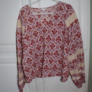 Boho Anthropologie long sleeve top, lrg